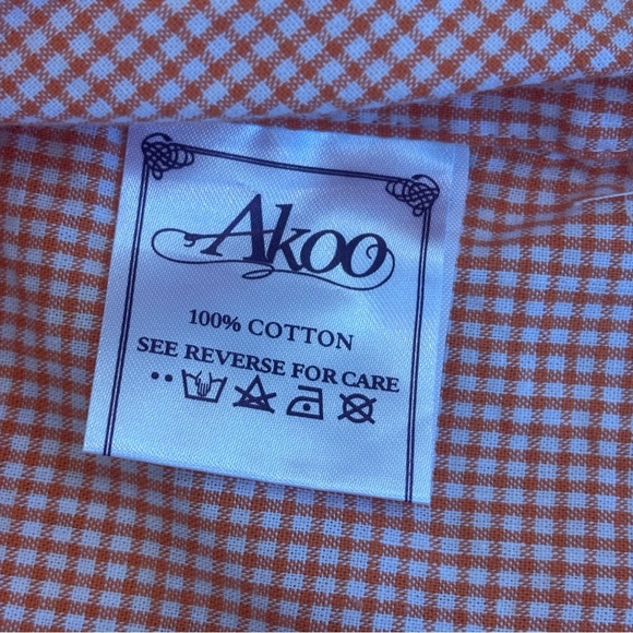 Akoo Plaid Button Up Short Sleeve Shirt Embroidered Patches Orange White XL - Picture 12 of 13